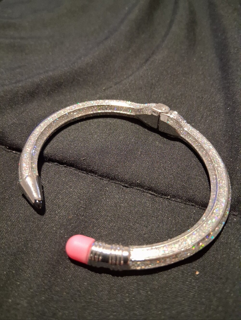 Glitter Silver Pencil Bangle Bracelet with Pink Tip